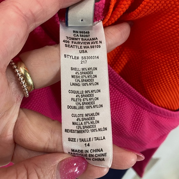 TOMMY BAHAMA UPF 50 Island Cays Colorblock Wrap-Front One-Piece Swimsuit 14 EUC - Picture 11 of 15